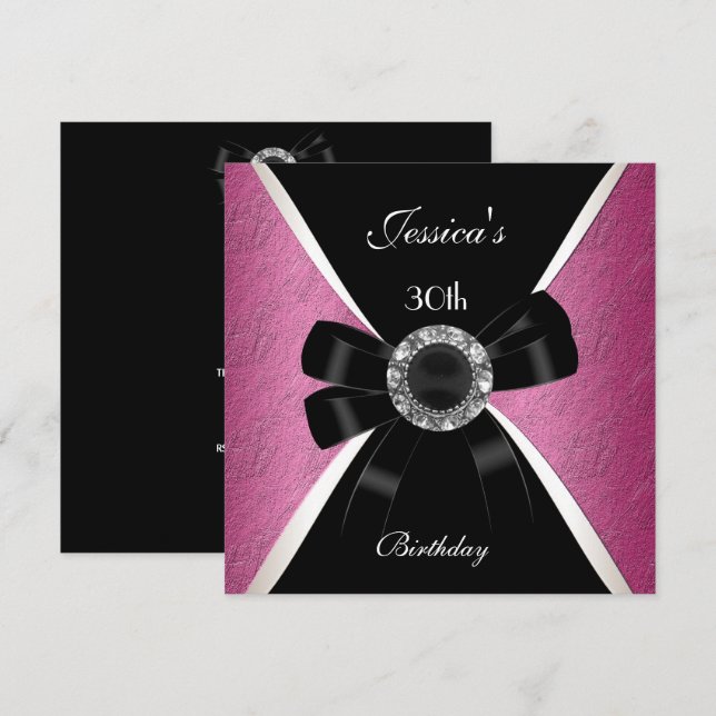 Convite Preto Rosa Branco 30 Aniversário 2 (Frente/Verso)