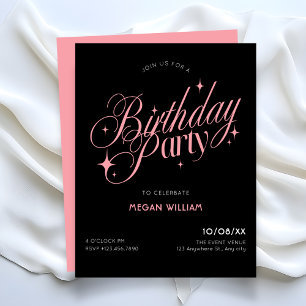 Convite Preto rosa elegante aniversário