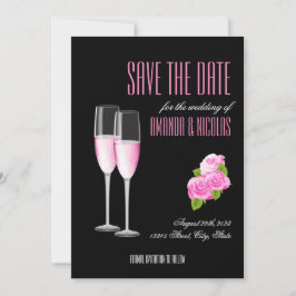 Convite Preto rosa elegante moderno Salve a Data Casamento