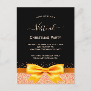 Convite preto rosa ouro para festa de Natal virtua