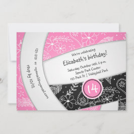 Convite preto rosa pingue-pongue faz aniversário de vôlei