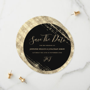 Convite Preto Salve a data Brilho Dourado