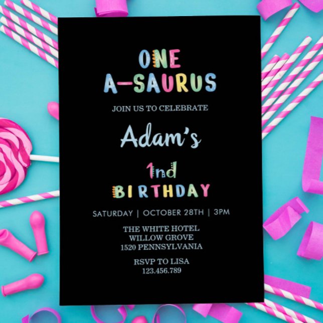 Convite Preto Simples do Primeiro primeiro aniversario (Criador carregado)