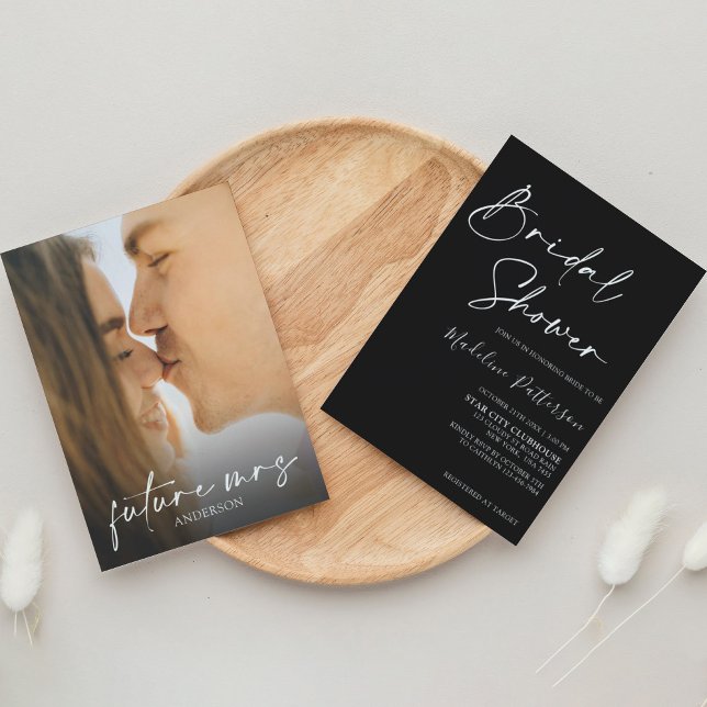 Convite Preto simples moderno com Chá de panela fotográfic (Criador carregado)