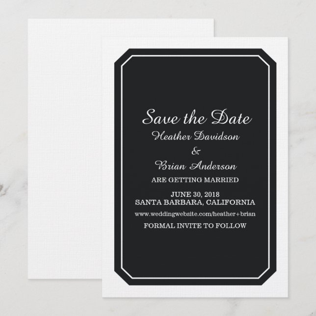 Convite Preto Simplesmente Elegante para Salvar a  (Frente/Verso)