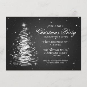Convite Preto Sparkling da árvore da festa de Natal