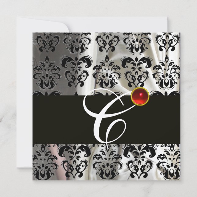 CONVITE PRETO TECIDO DE DAMASCO DE SEDA PRATA MONOGRAMA RU (Frente)