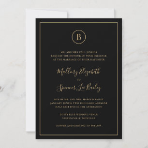 Convite Preto Tradicional e Dourado Tudo em Um Casamento
