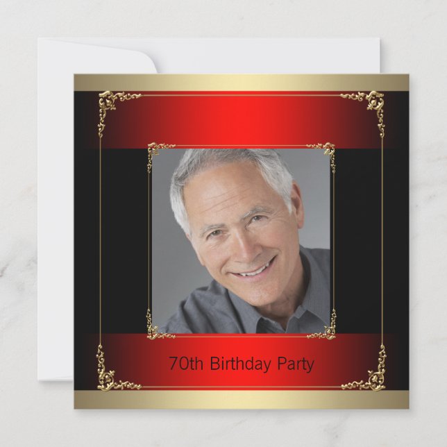 Convite Preto vermelho e Festa de aniversário Dourada (Frente)