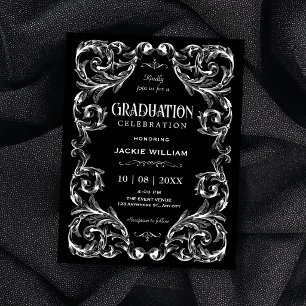 Convite Preto Vintage elegante gótico graduação