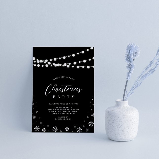 Convite Pretos e Brancos | Luzes de Natal para a Festa de  (Criador carregado)