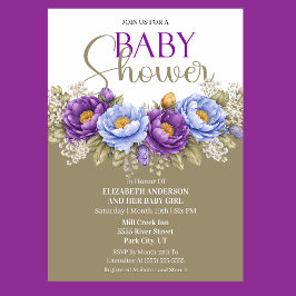 Convite Pretty Blue and Purple Peony Girl Baby Shower