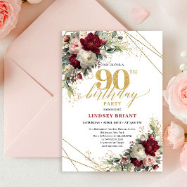 Convite Pretty Blush Gold Floral 90th Birthday Invitation