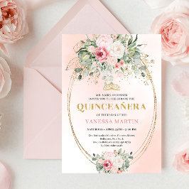 Convite Pretty Blush Pink Eucalyptus Quinceañera Invite