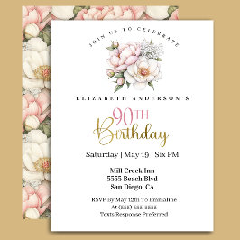 Convite Pretty Blush Pink Peony Floral 90th Birthday