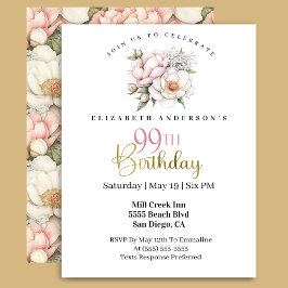 Convite Pretty Blush Pink Peony Floral 99th Birthday