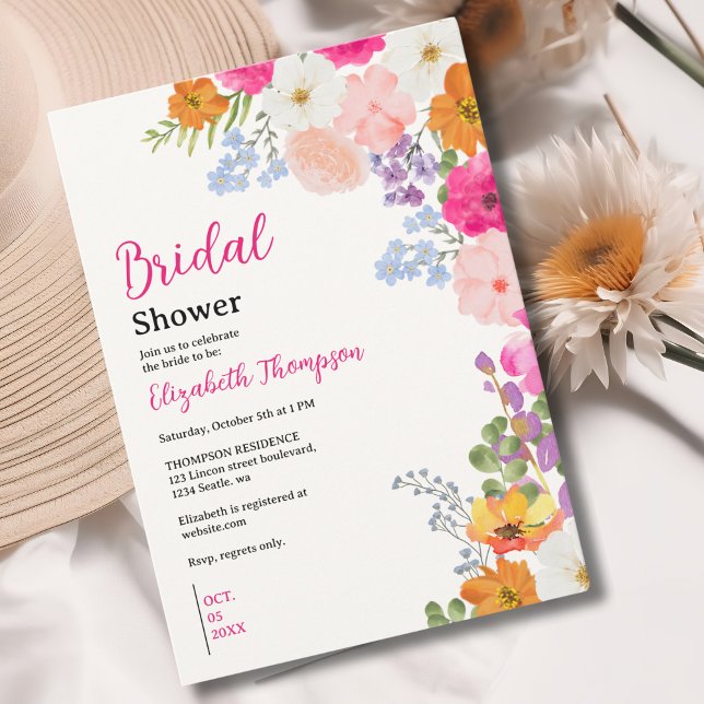 Convite Pretty Boho Wildflowers Bridal Shower (Criador carregado)