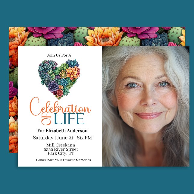 Convite Pretty Cactus Heart Celebration Of Life Invitation (Criador carregado)