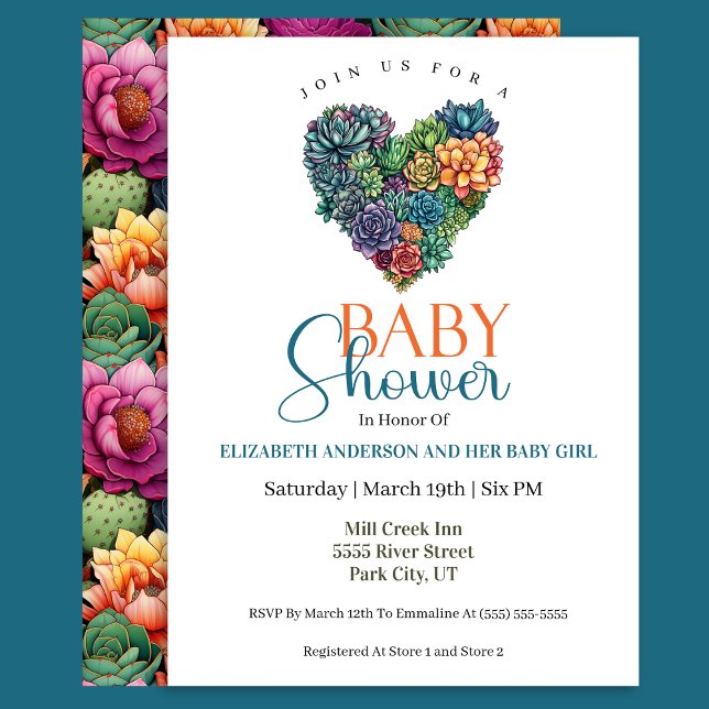 Convite Pretty Cactus Heart Girl Baby Shower (Criador carregado)
