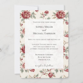 Convite Pretty Chic Red Cream Floral Wedding