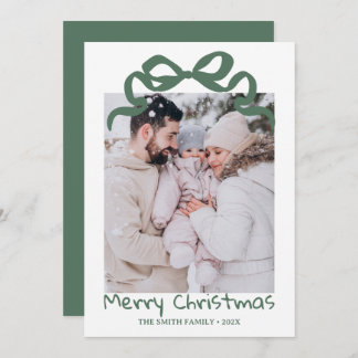 Convite Pretty cute Christmas Green Bow Photo card