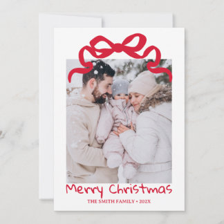 Convite Pretty cute Christmas Red Bow Photo card