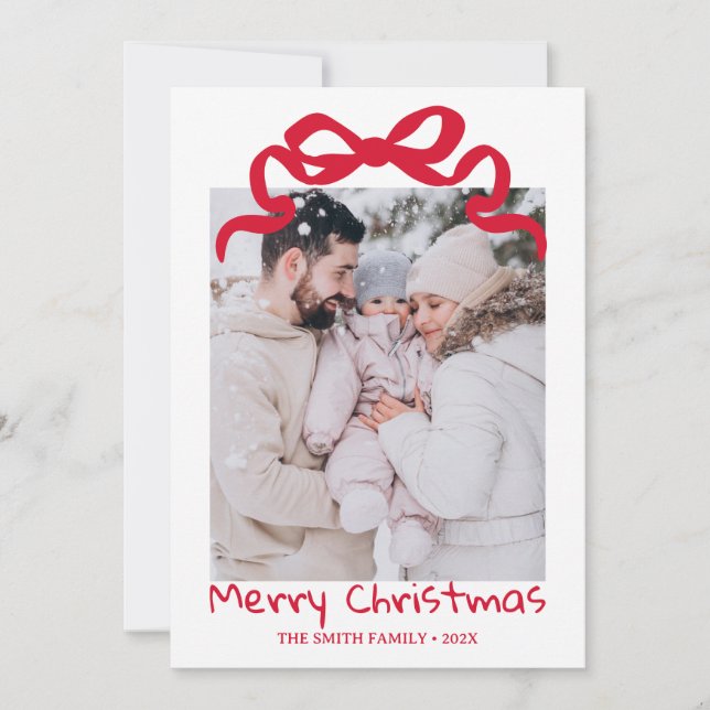 Convite Pretty cute Christmas Red Bow Photo card  (Frente)