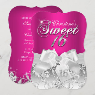 Convite Pretty Diamond Bow Hot Pink Sweet 16
