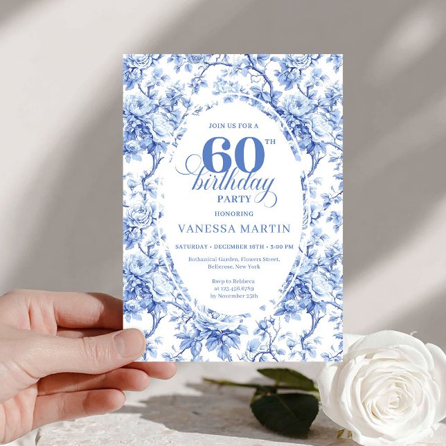 Convite Pretty Dusty Blue Toile Roses 60th Birthday Invite (Pretty Dusty Blue Toile Roses 60th Birthday Invite

)