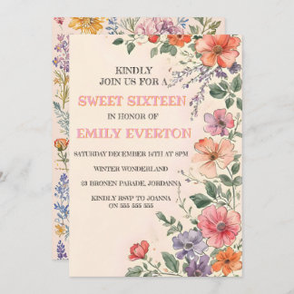 Convite Pretty garden floral watercolor arch Sweet 16 