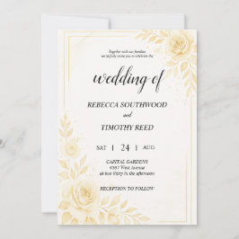 Convite Pretty Gold and White Wedding Invitation