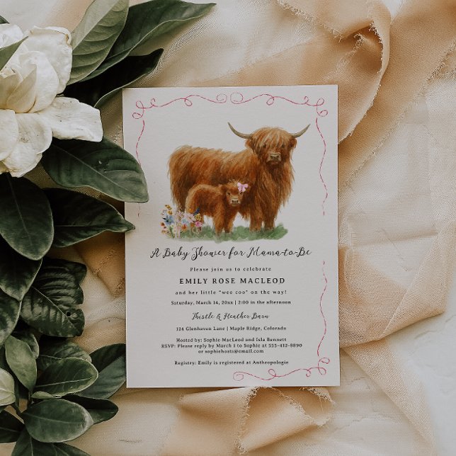 Convite Pretty Highland Cow Baby Shower (Criador carregado)