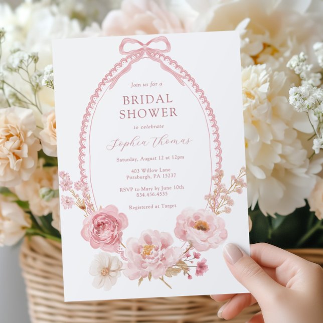 Convite Pretty in Pink Floral Bridal Shower  (Criador carregado)