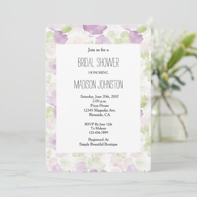 Convite Pretty Lavender Purple Green Bridal Shower (Em pé/Frente)