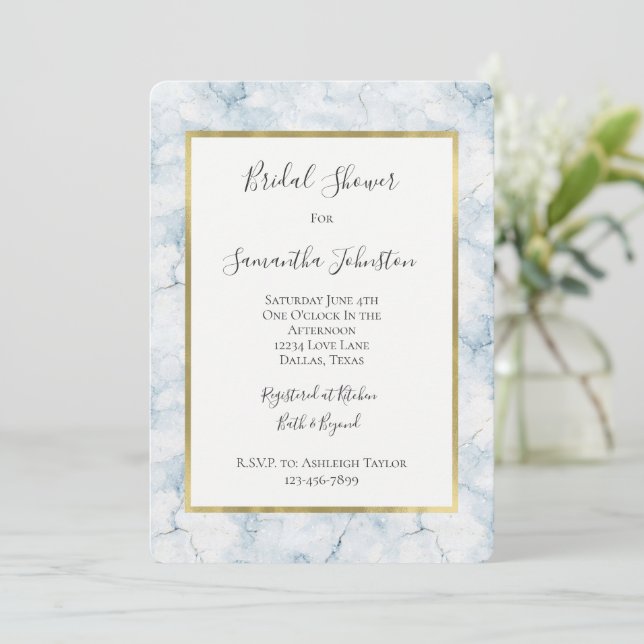 Convite Pretty Light Blue Bridal Shower  (Em pé/Frente)