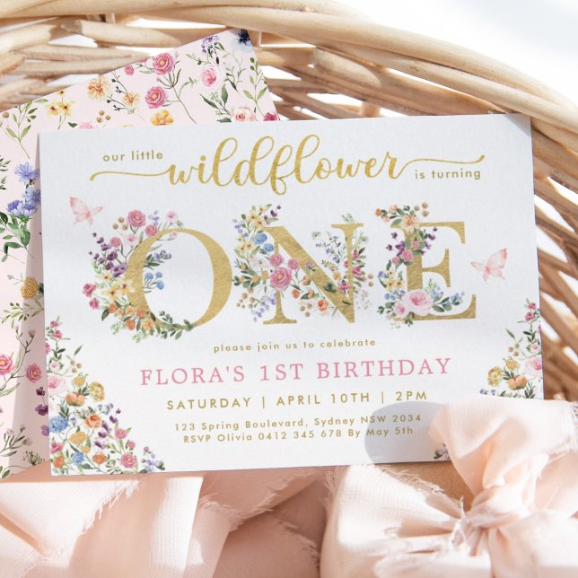 Convite Pretty Little Wildflower Girl 1st Birthday Party I (Criador carregado)