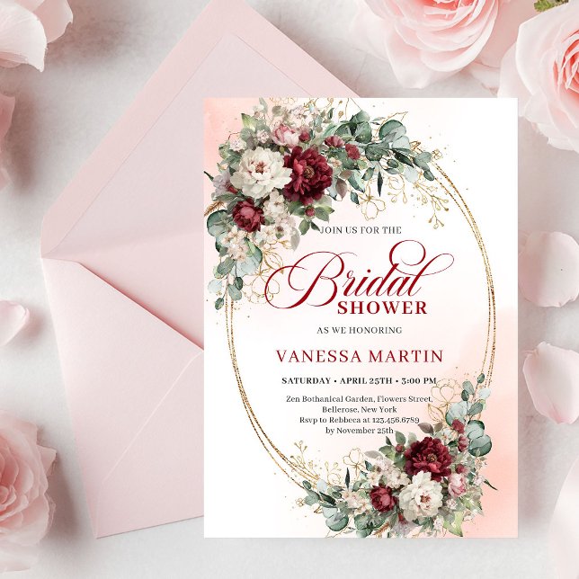 Convite Pretty Marsala Flowers Gold Bridal Shower Invite (Pretty Marsala Flowers Gold Bridal Shower Invite

)