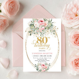 Convite Pretty Minimal Blush Floral 80th Birthday Invite