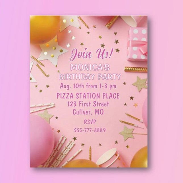 Convite Pretty n Pink! Custom Birthday Party Invitation (Criador carregado)