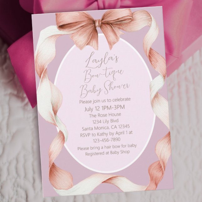 Convite Pretty Pink Bow Boutique Baby Shower (Criador carregado)