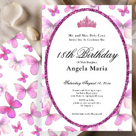 Convite Pretty Pink Butterflies 18th Birthday Debut 