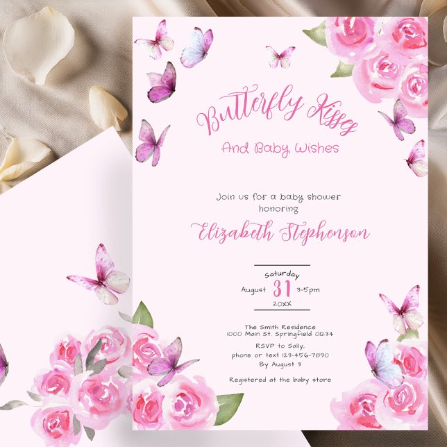 Convite Pretty Pink Butterfly Baby Shower Invitation (Criador carregado)