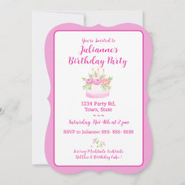 Convite Pretty Pink Cake Birthday Party Invitation