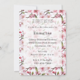 Convite Pretty Pink Cherry Blossom Floral Birthday
