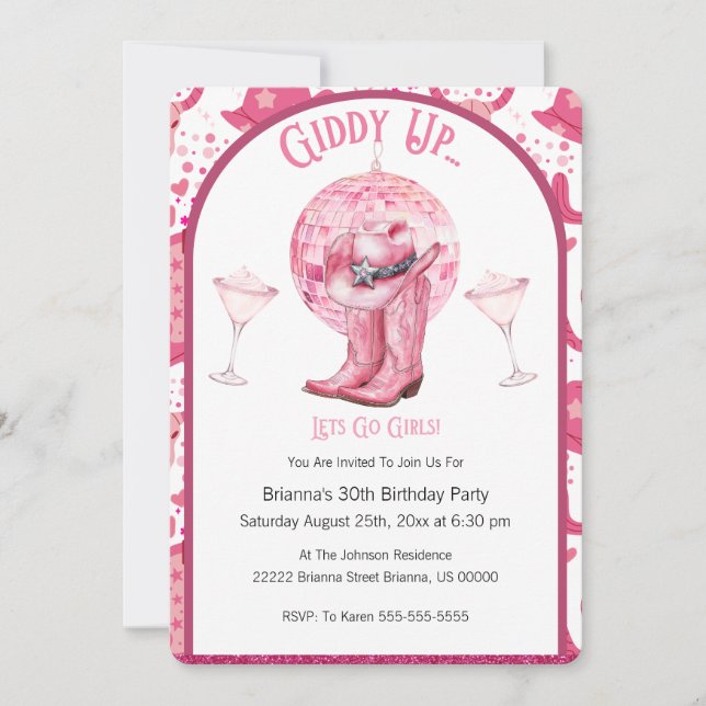 Convite Pretty Pink & Glitter Cowgirl Birthday Invitation (Frente)