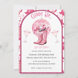 Convite Pretty Pink & Glitter Cowgirl Birthday Invitation