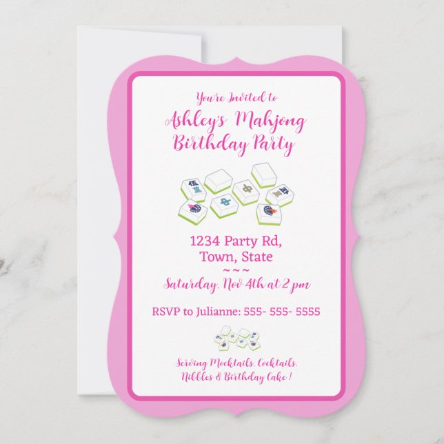 Convite Pretty Pink Mahjong Birthday Invitation (Frente)
