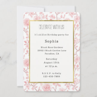 Convite Pretty Pink Roses Floral Birthday