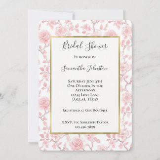 Convite Pretty Pink Roses Floral Bridal Shower