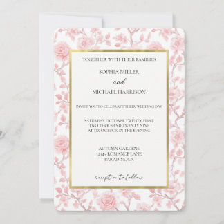 Convite Pretty Pink Roses Floral Wedding